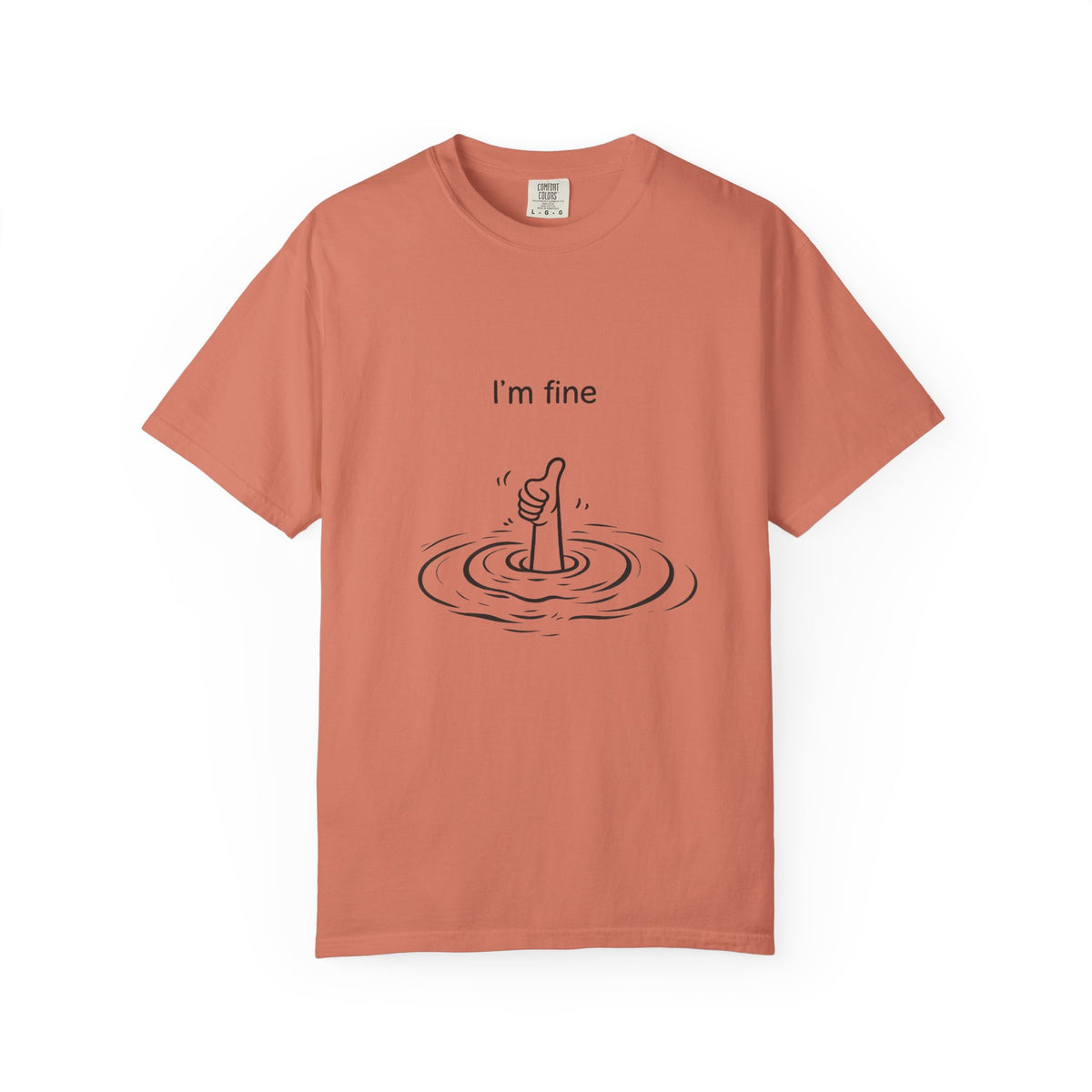 I’m Fine T-Shirt — Minimal Funny Tee with Thumbs-Up Drowning Illustration