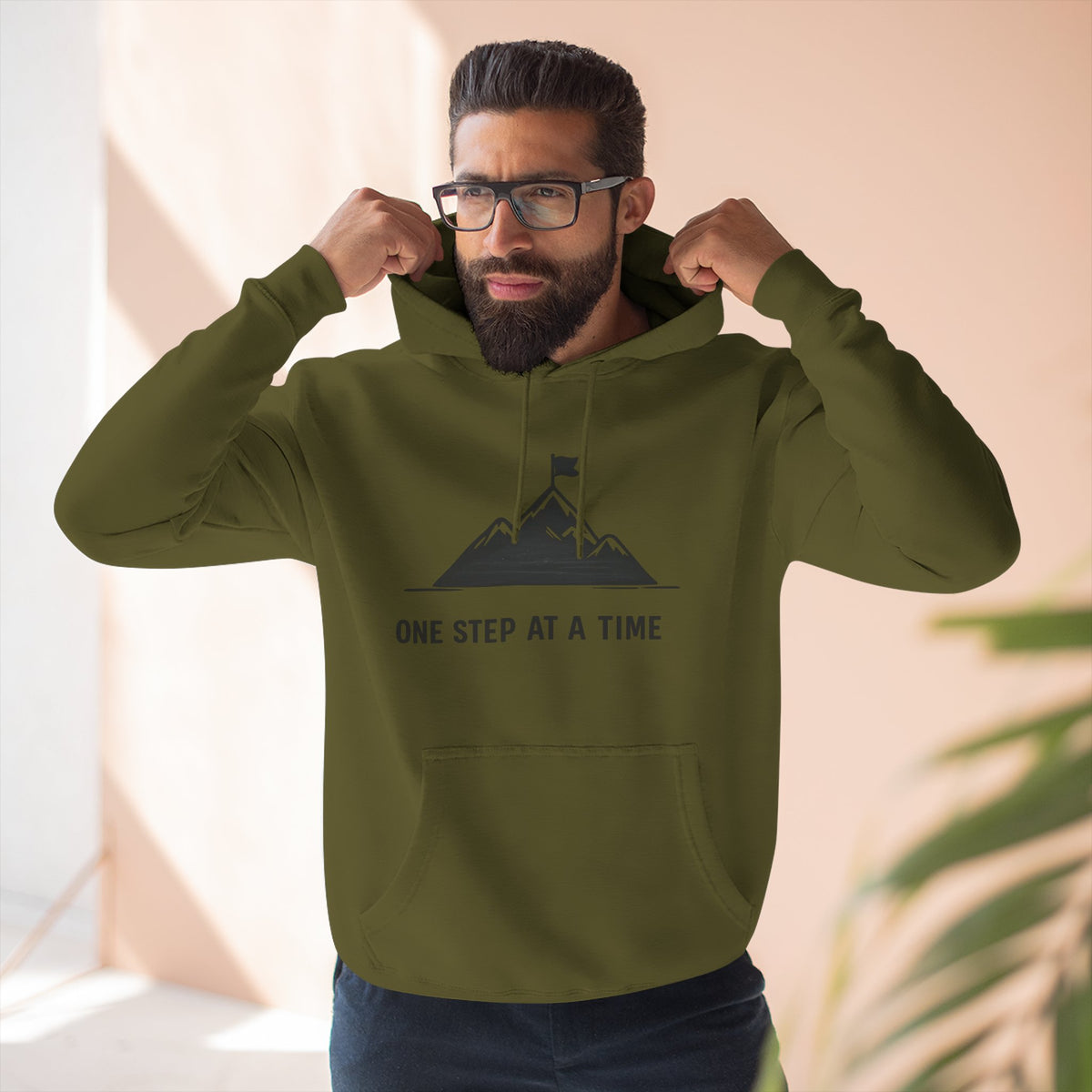 Hoodie - 'One Step at a Time' Mountain Graphic Fleece Hoodie
