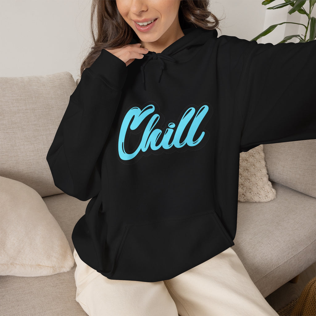 Chill Script Hoodie — Retro Blue Chill Graphic Pullover
