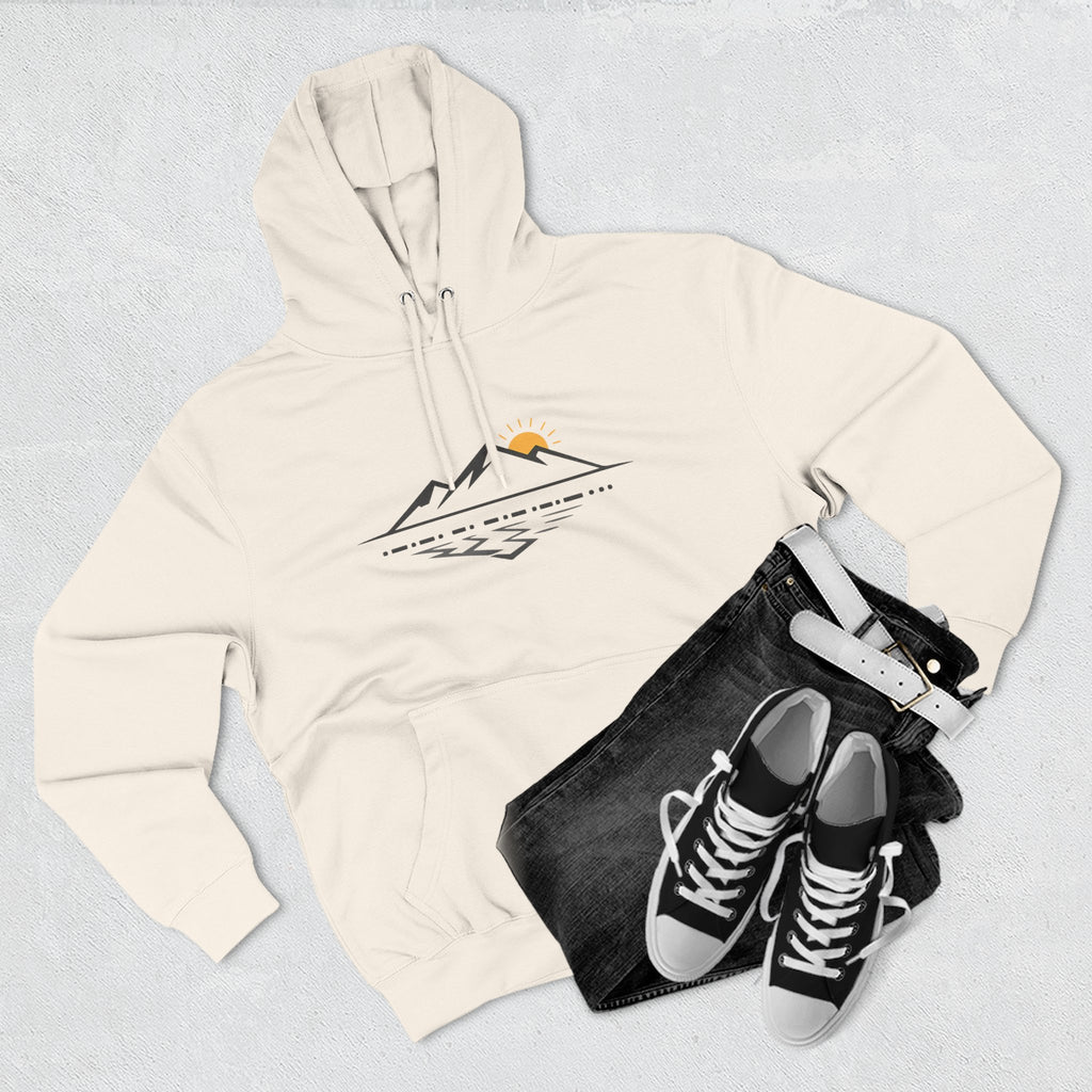 Mountain Sunrise Hoodie — Minimal Outdoor Graphic Pullover