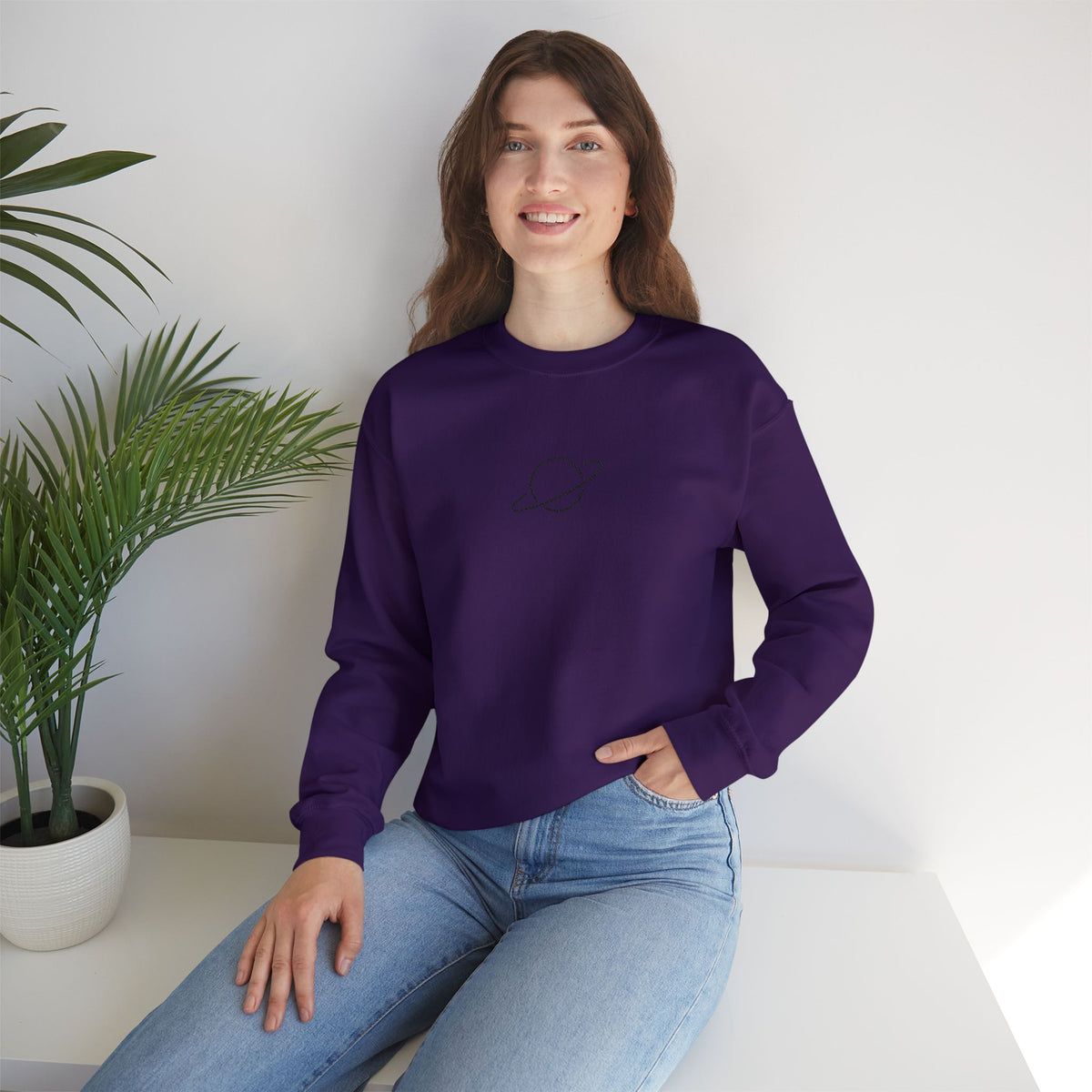 Minimal Planet Crewneck Sweatshirt Embroidered