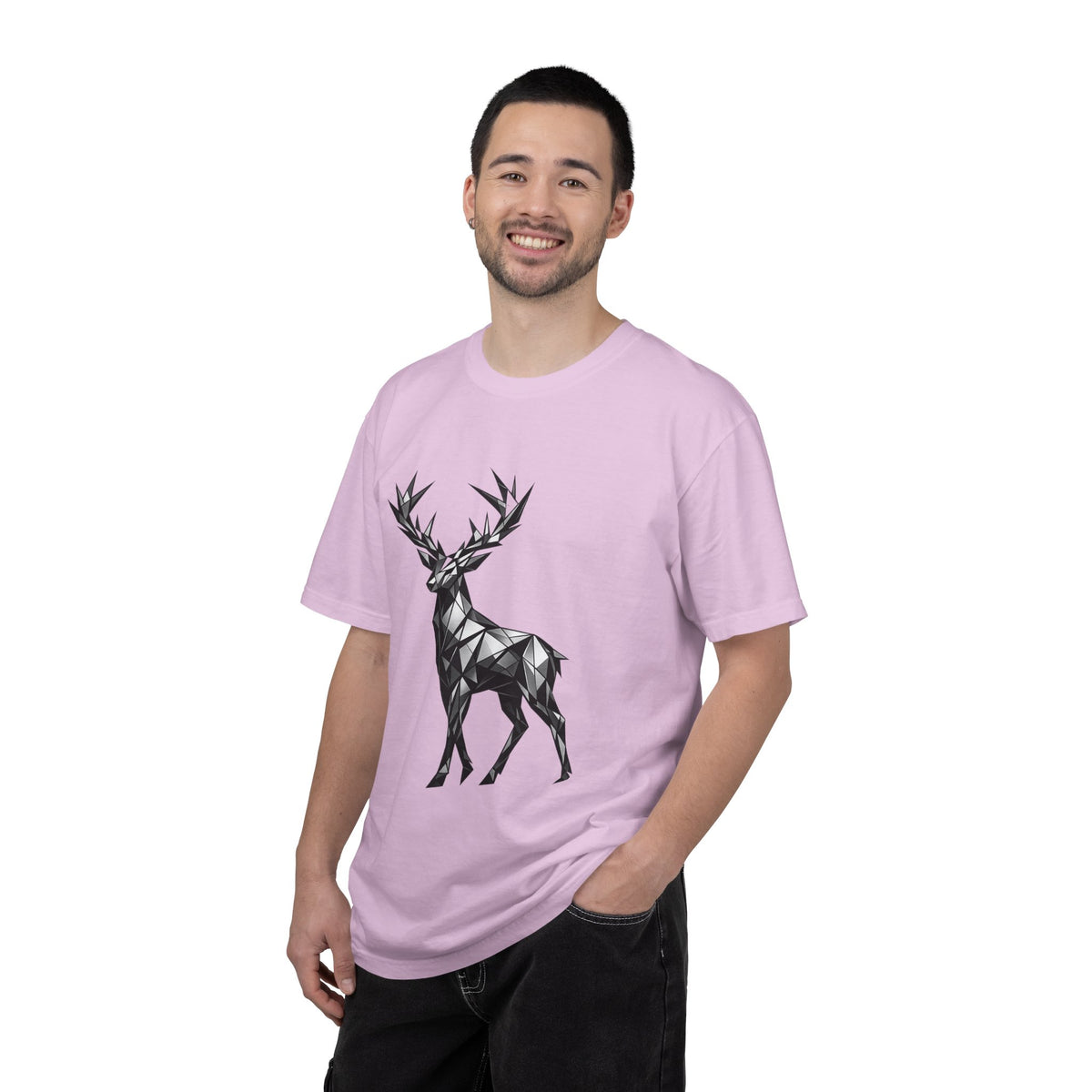 Geometric Stag T-Shirt — Black Polygon Deer Graphic Tee