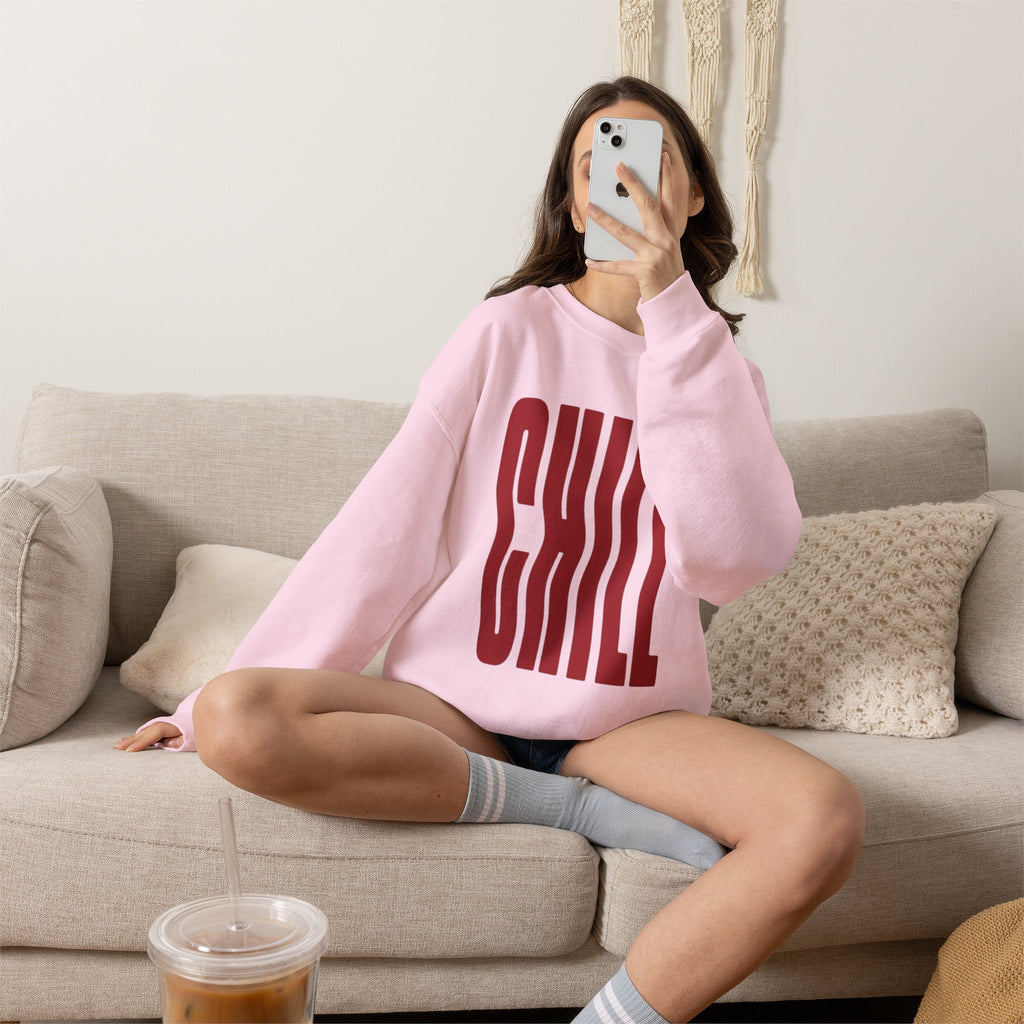 Chill Distorted Text Crewneck Sweatshirt
