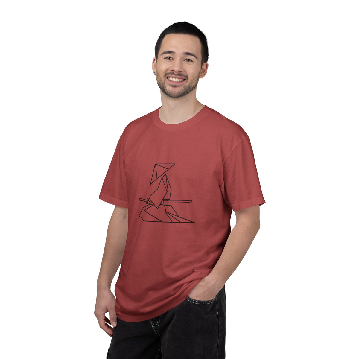 Samurai Line Art T-Shirt — Minimal Origami Swordsman Graphic Tee