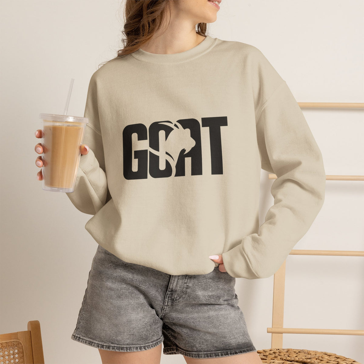 GOAT Graphic Sweatshirt — Athletic "GOAT" Logo Crewneck for Sports Fans