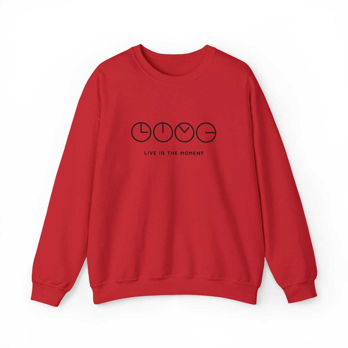 Live In The Moment Crewneck Sweatshirt — Minimal Clock Graphic Embroidered