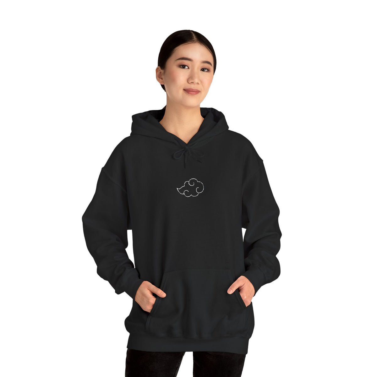 Minimal Cloud Outline Hoodie — Small White Cloud Graphic Embroidered