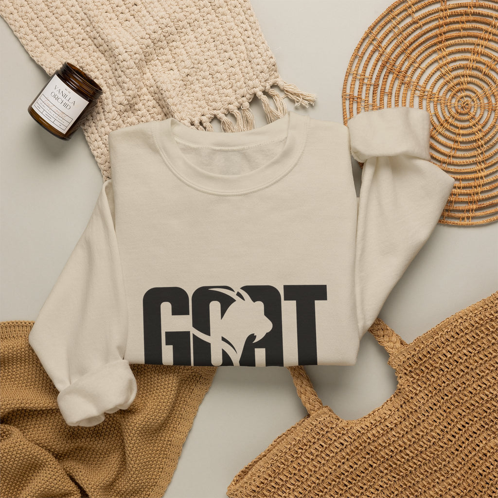 GOAT Graphic Sweatshirt — Athletic "GOAT" Logo Crewneck for Sports Fans