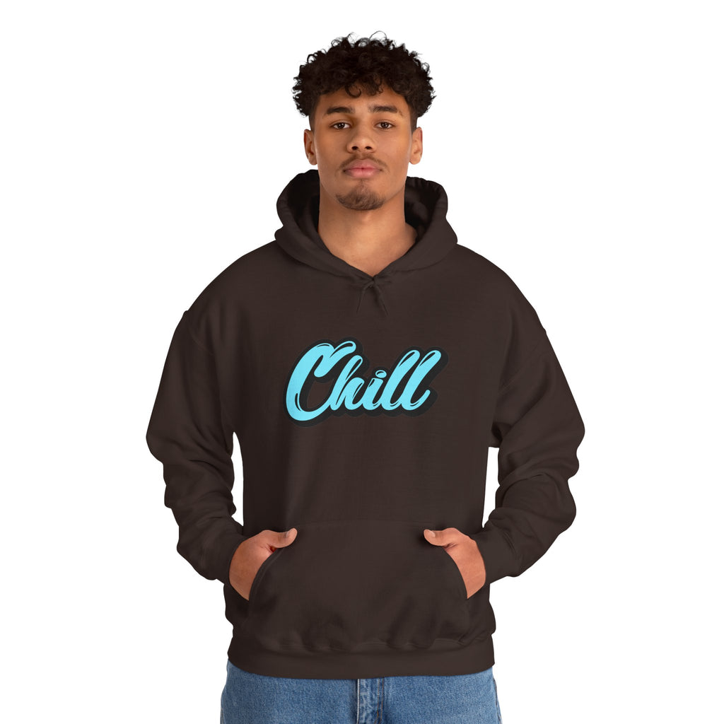 Chill Script Hoodie — Retro Blue Chill Graphic Pullover
