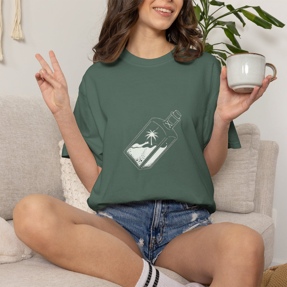 Pocket Island T‑Shirt — Minimal Bottle Isle Graphic Tee