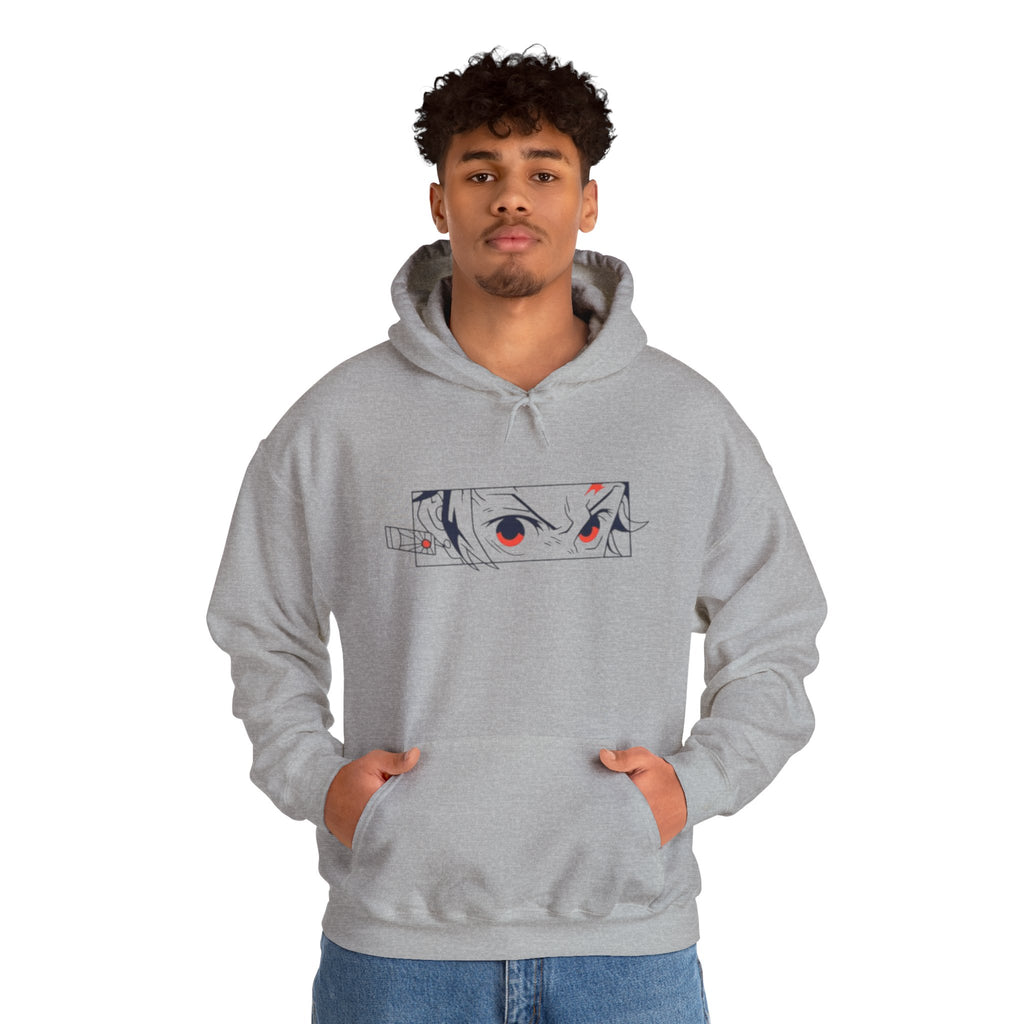 Anime Eyes Hoodie — Minimal Red & Black Manga Gaze Sweatshirt