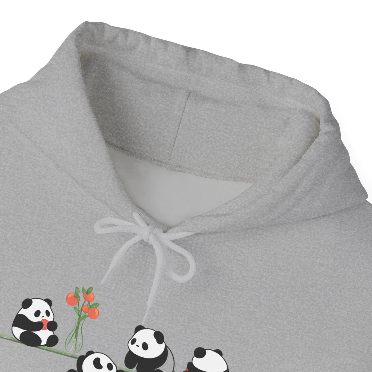 Pandas on a Line Hoodie — Cute Cartoon Pandas Holding Flower Pullover