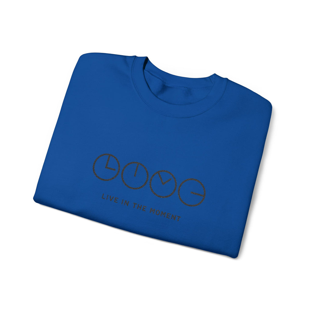 Live In The Moment Crewneck Sweatshirt — Minimal Clock Graphic Embroidered