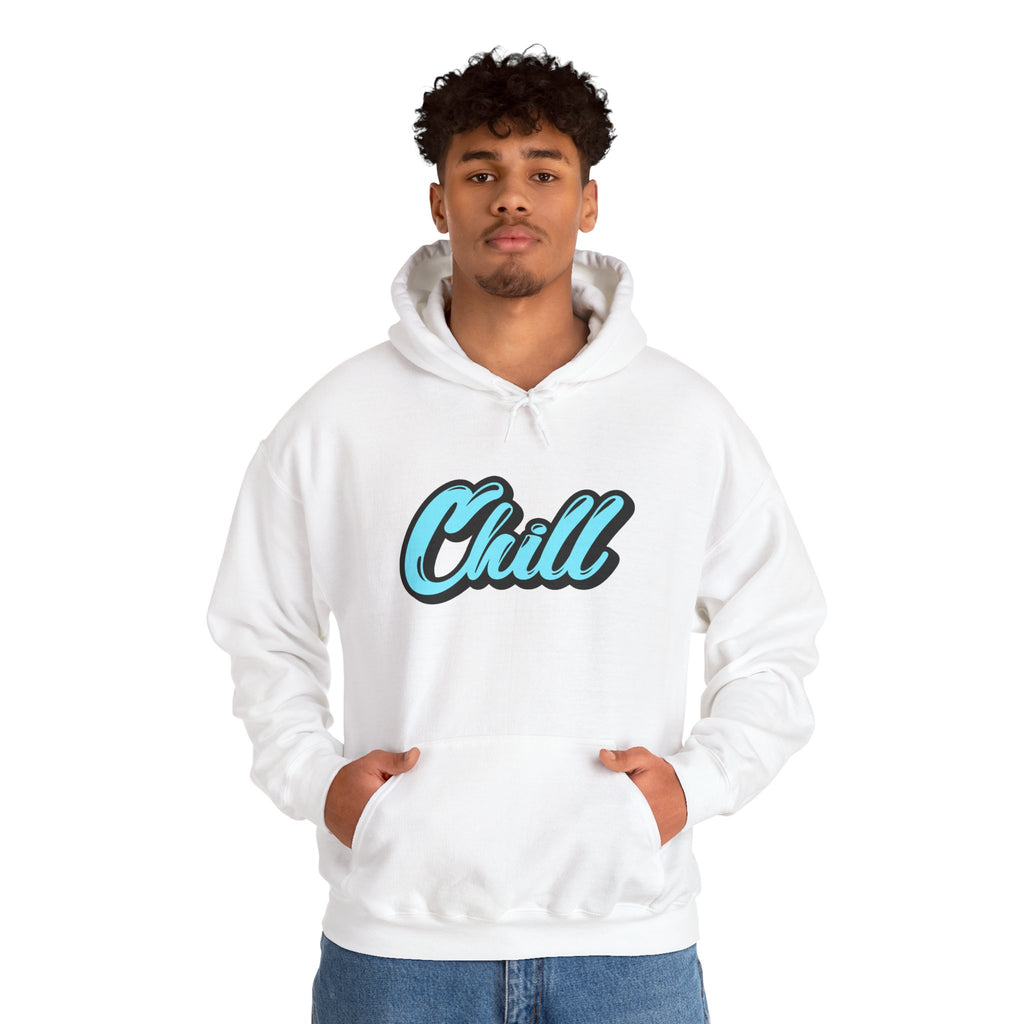 Chill Script Hoodie — Retro Blue Chill Graphic Pullover
