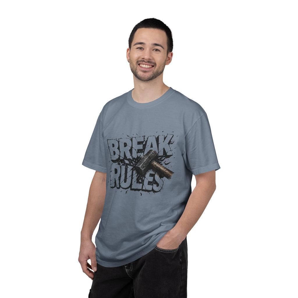 Break Rules T-Shirt — Graphic 'Break Rules' Design with Hammer