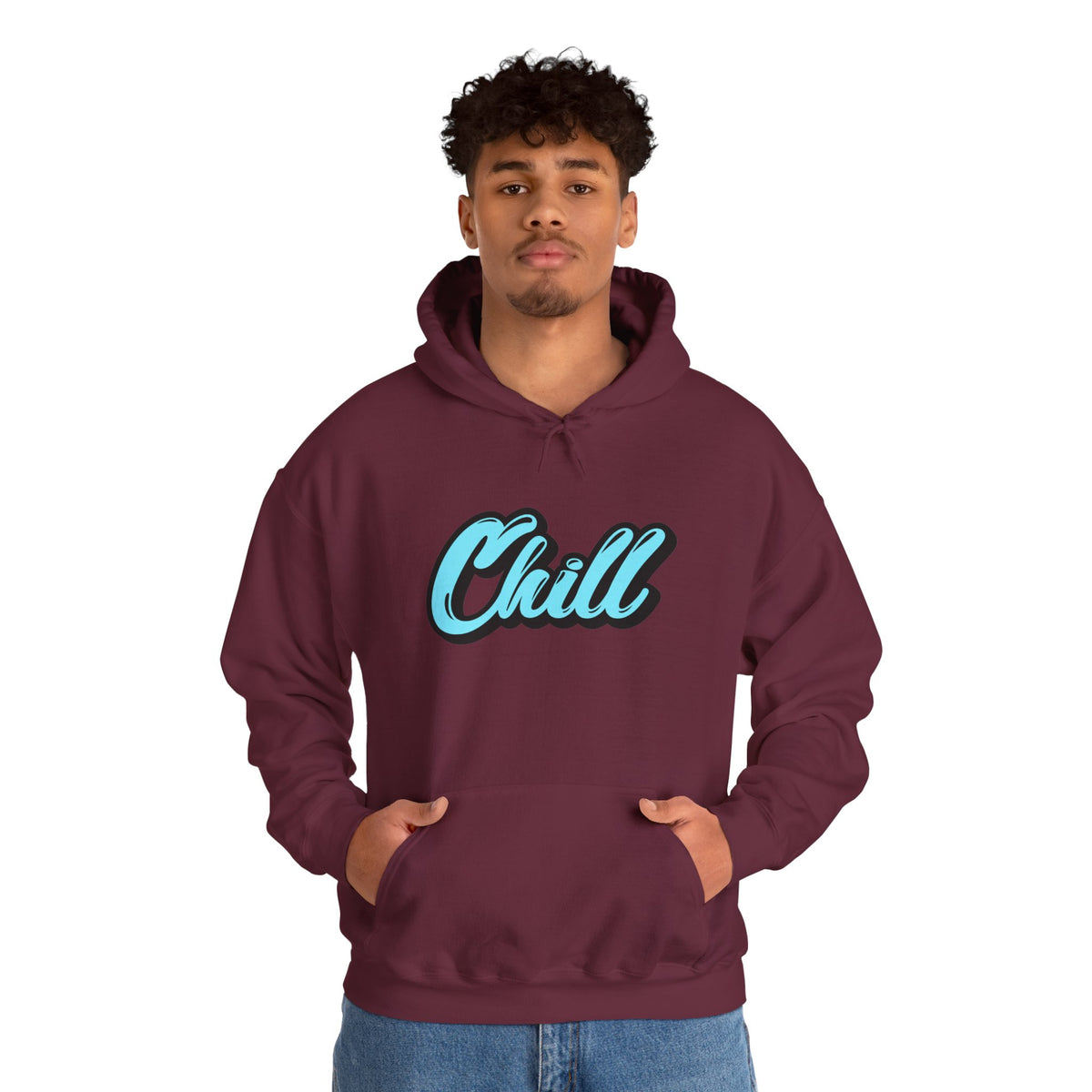 Chill Script Hoodie — Retro Blue Chill Graphic Pullover