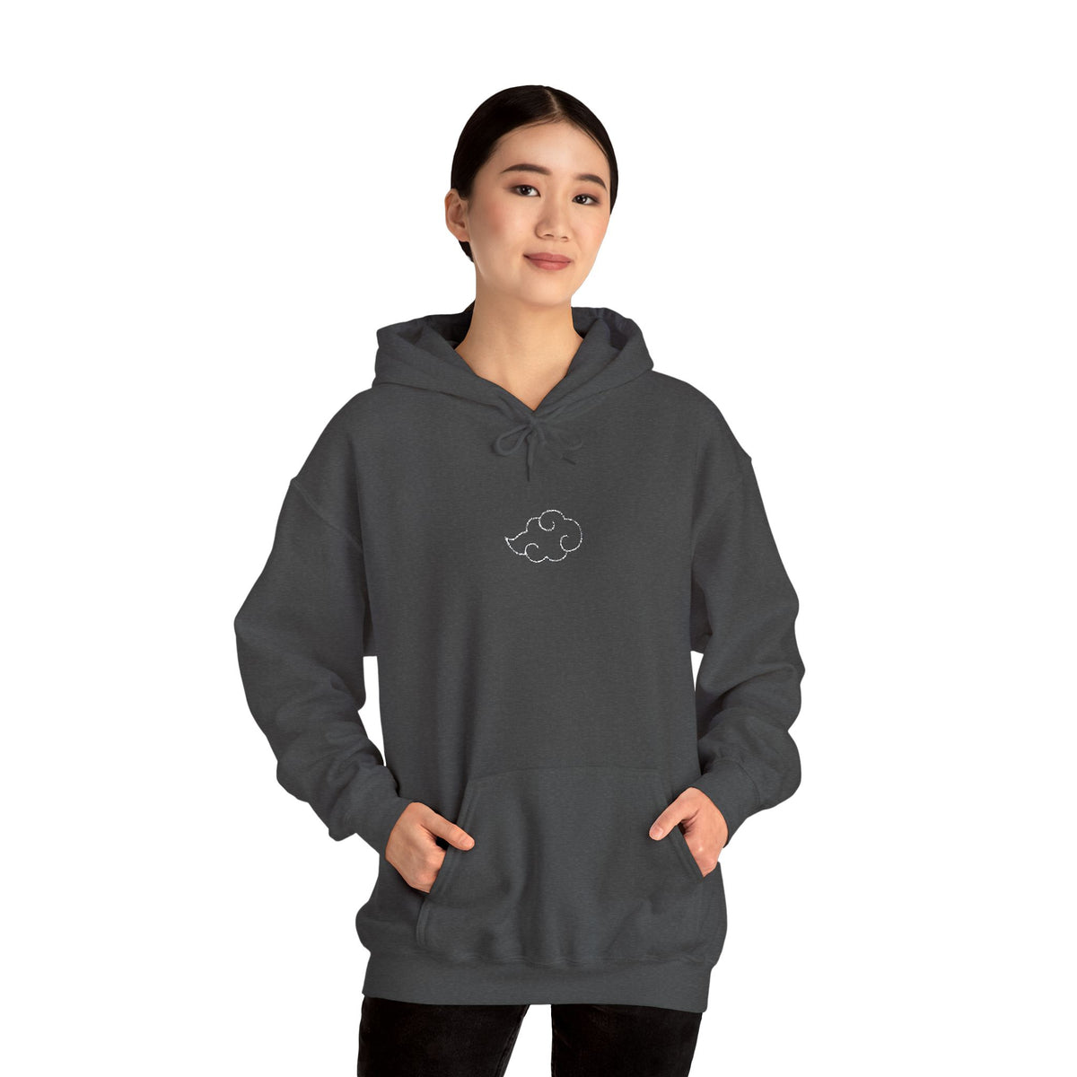Minimal Cloud Outline Hoodie — Small White Cloud Graphic Embroidered