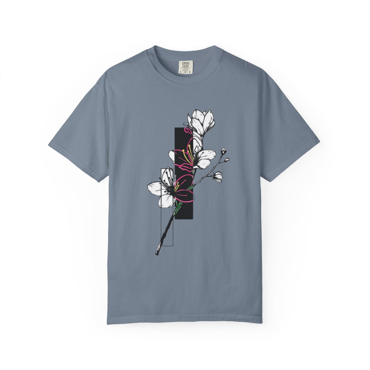 Floral Minimalist T-Shirt — Black Bar Magnolia Graphic