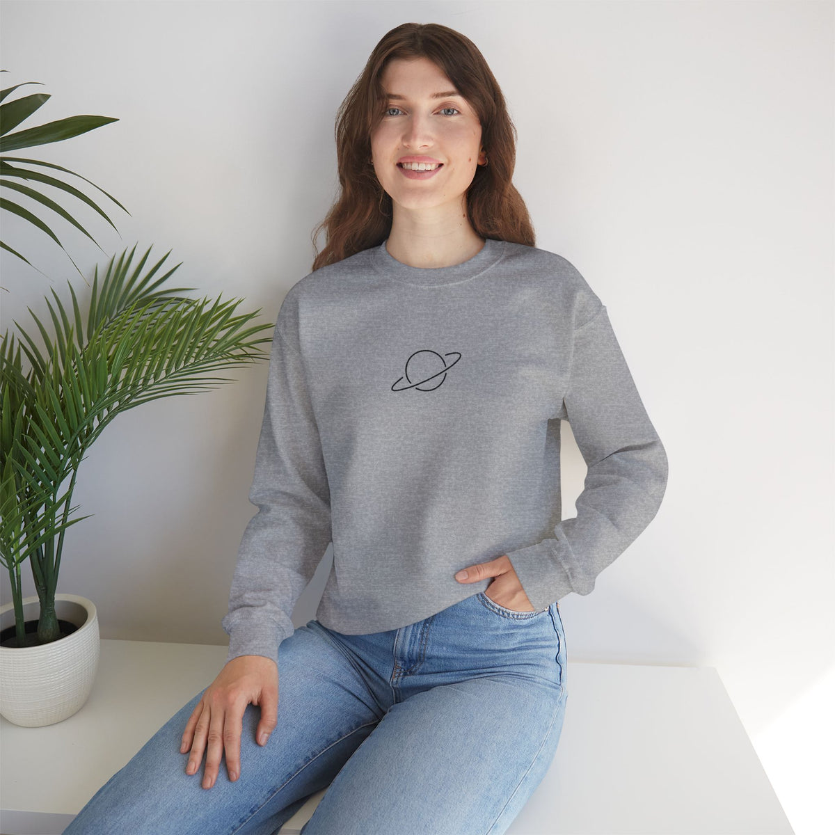 Minimal Planet Crewneck Sweatshirt Embroidered