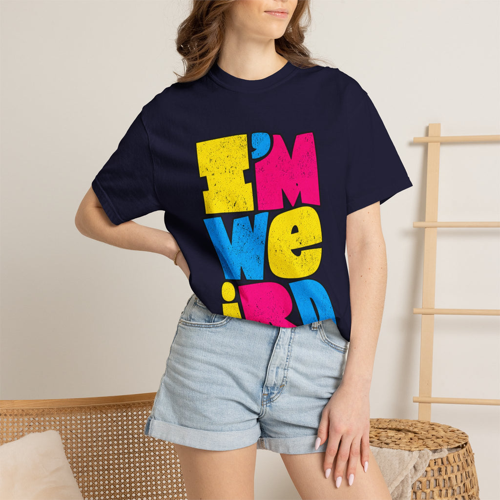 "I'M WEIRD" Colorblock Graphic T-Shirt — Retro Pop Statement Tee