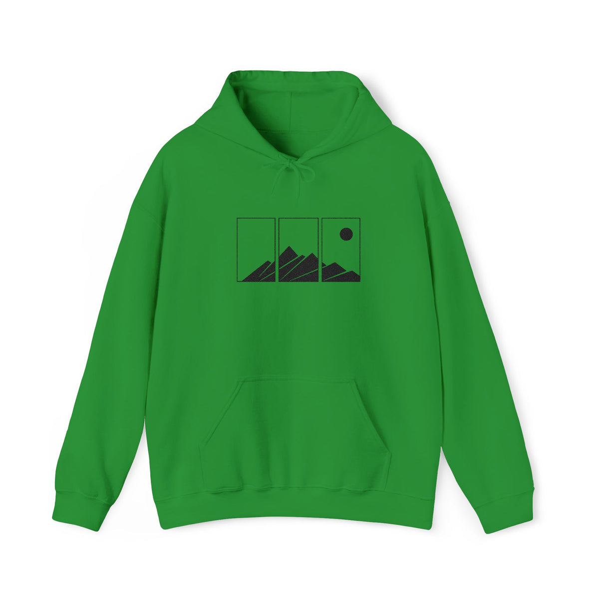 Mountain Triptych Hoodie — Minimalist Scenic Graphic Pullover Embroidered