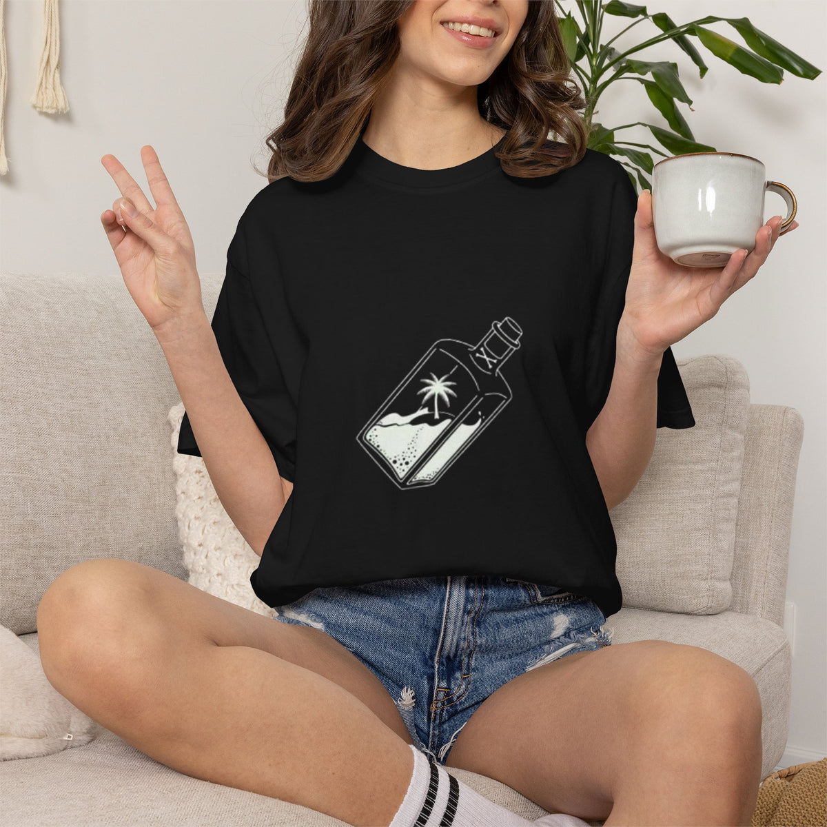 Pocket Island T‑Shirt — Minimal Bottle Isle Graphic Tee