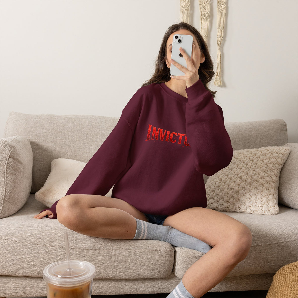 Invictus Crewneck Sweatshirt — Bold Red Script Pullover