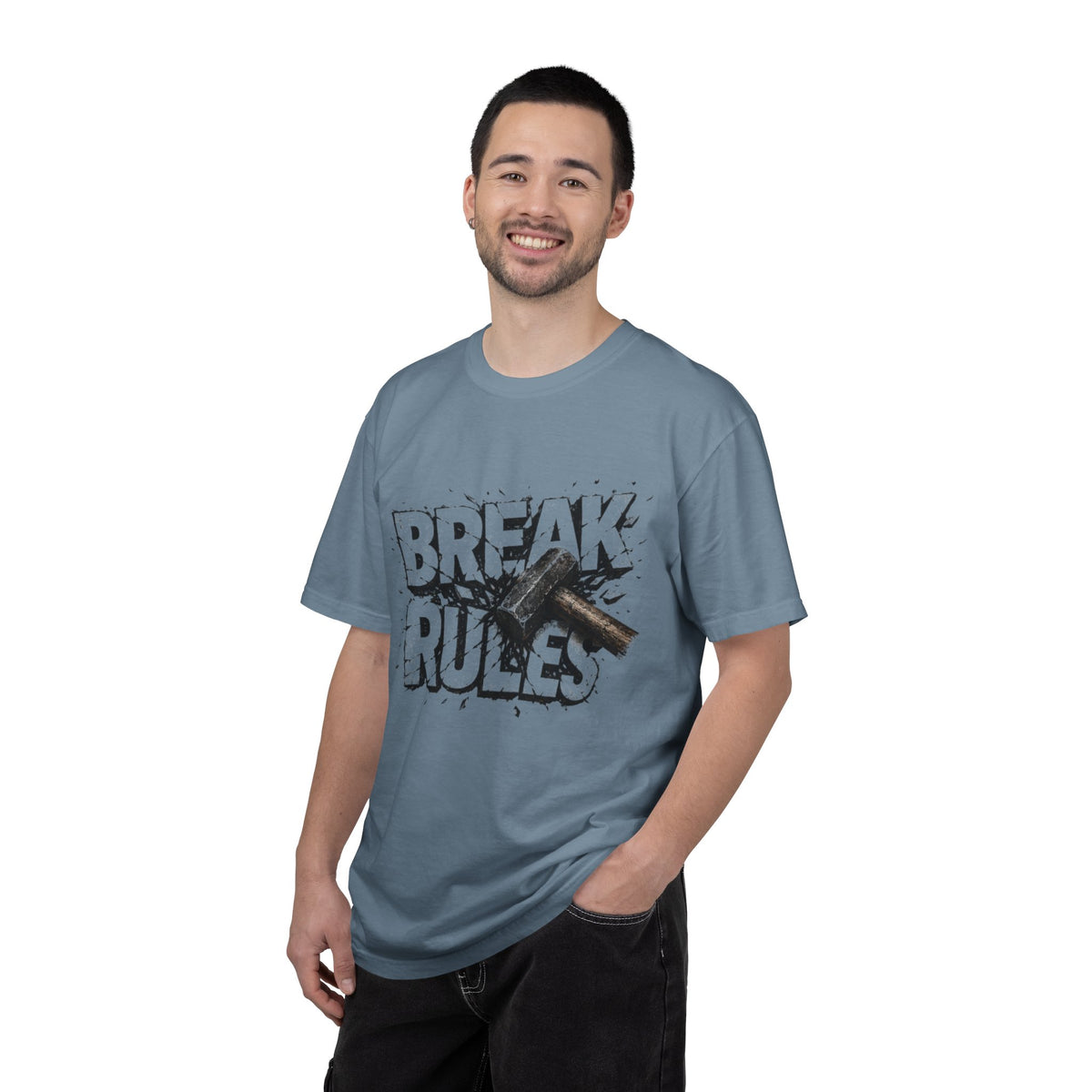 Break Rules T-Shirt — Graphic 'Break Rules' Design with Hammer