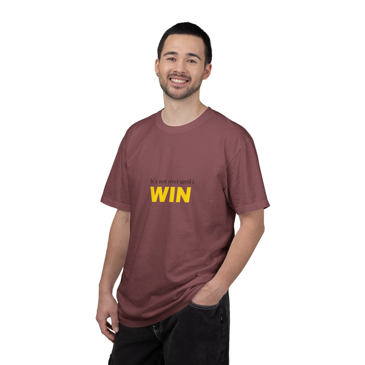 Motivational T-Shirt — "It’s Not Over Until I WIN" Bold Yellow Graphic
