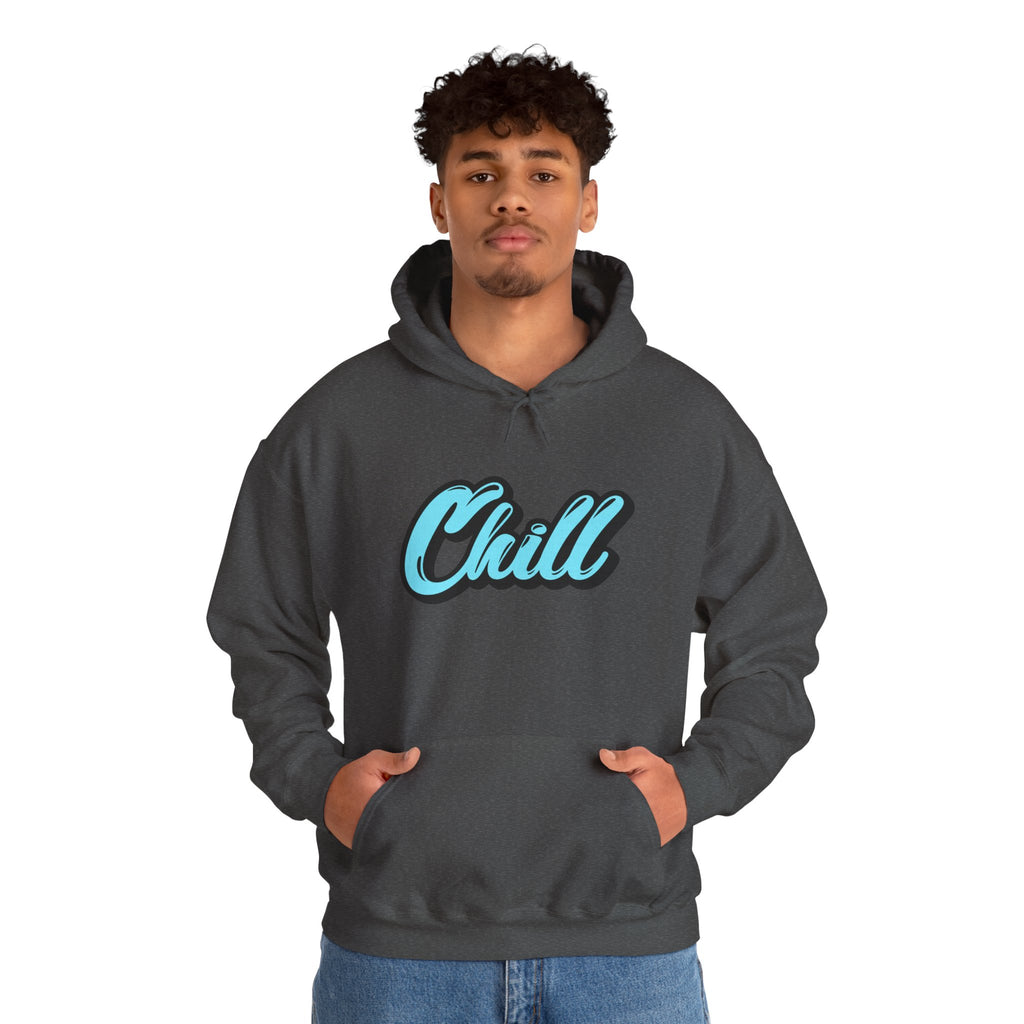 Chill Script Hoodie — Retro Blue Chill Graphic Pullover