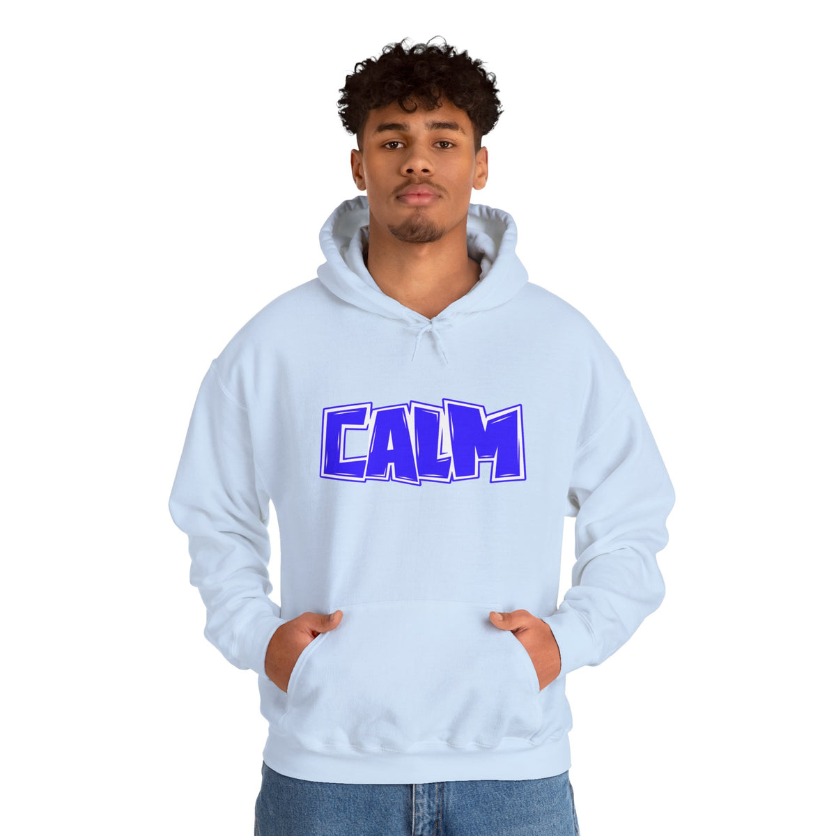 Calm Graphic Hoodie — Bold Blue Streetwear Pullover
