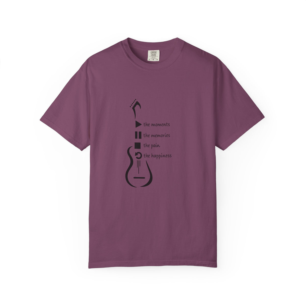 Guitar Silhouette Tee — "Our Moments, Our Memories, Our Music, Our Happiness"