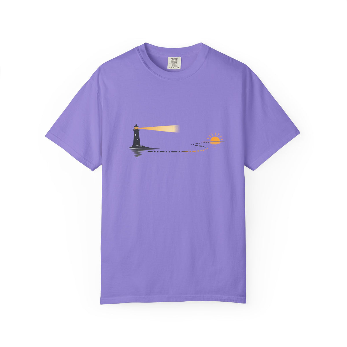Lighthouse Sunset T-Shirt — Nautical Coastal Tee with Beacon Graphic