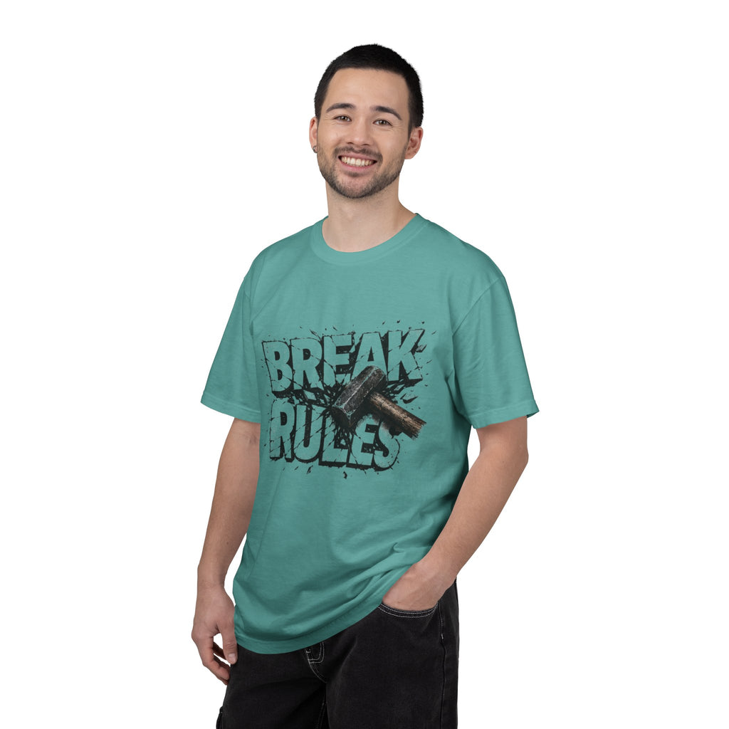 Break Rules T-Shirt — Graphic 'Break Rules' Design with Hammer