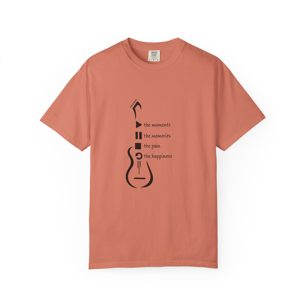 Guitar Silhouette Tee — "Our Moments, Our Memories, Our Music, Our Happiness"
