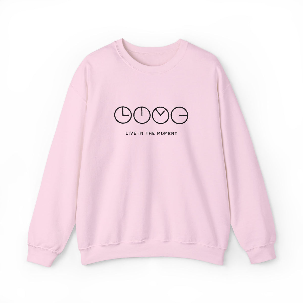 Live In The Moment Crewneck Sweatshirt — Minimal Clock Graphic Embroidered