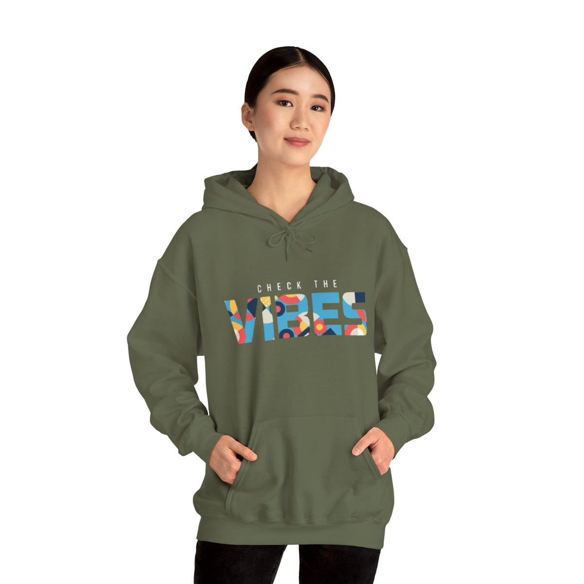 Check The Vibes Hoodie – Colorful Retro Graphic Pullover