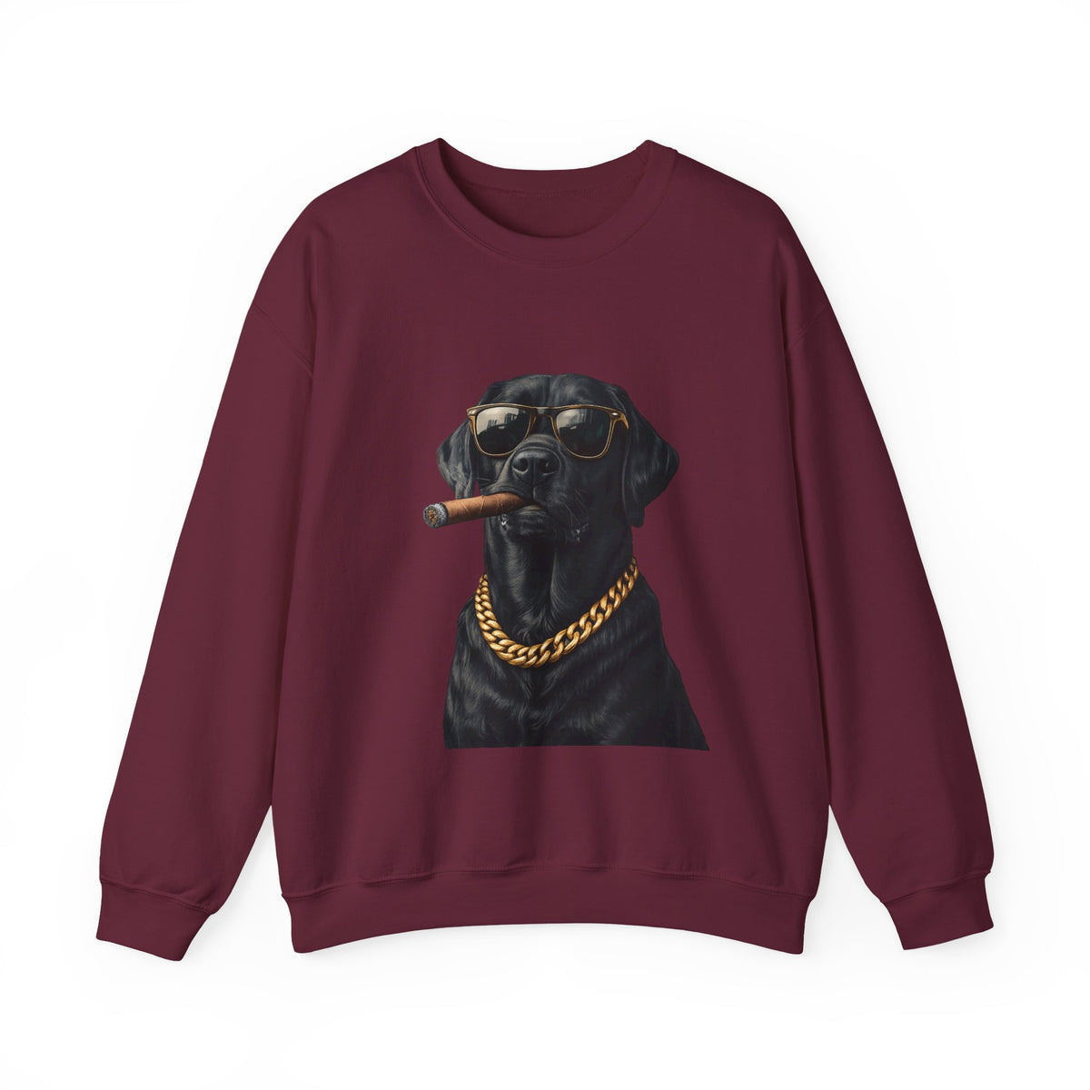 Cool Black Lab Crewneck Sweatshirt — Dog with Cigar & Gold Chain Graphic