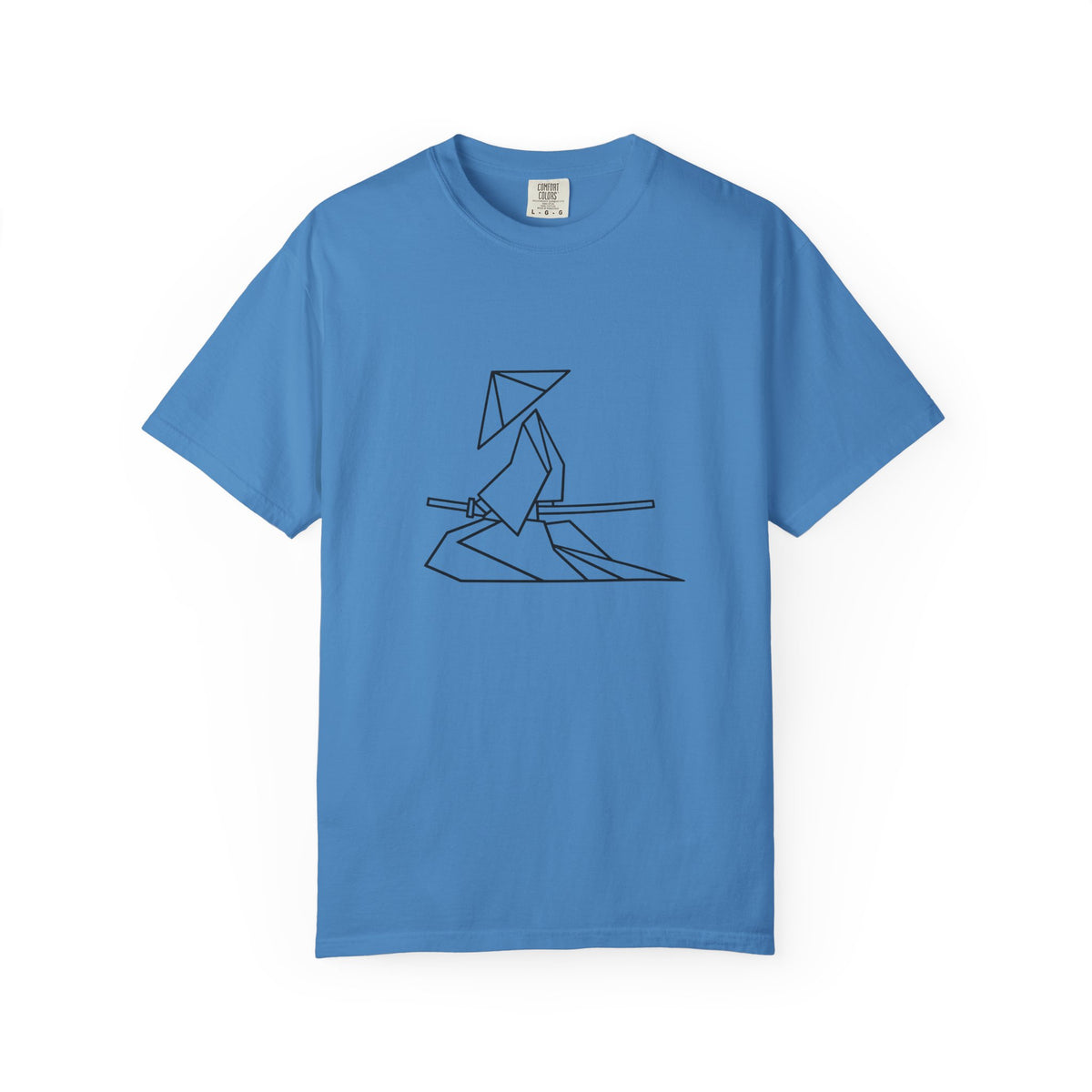 Samurai Line Art T-Shirt — Minimal Origami Swordsman Graphic Tee