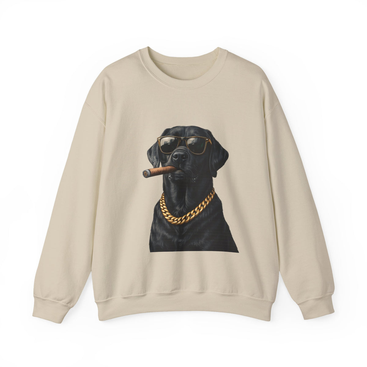 Cool Black Lab Crewneck Sweatshirt — Dog with Cigar & Gold Chain Graphic