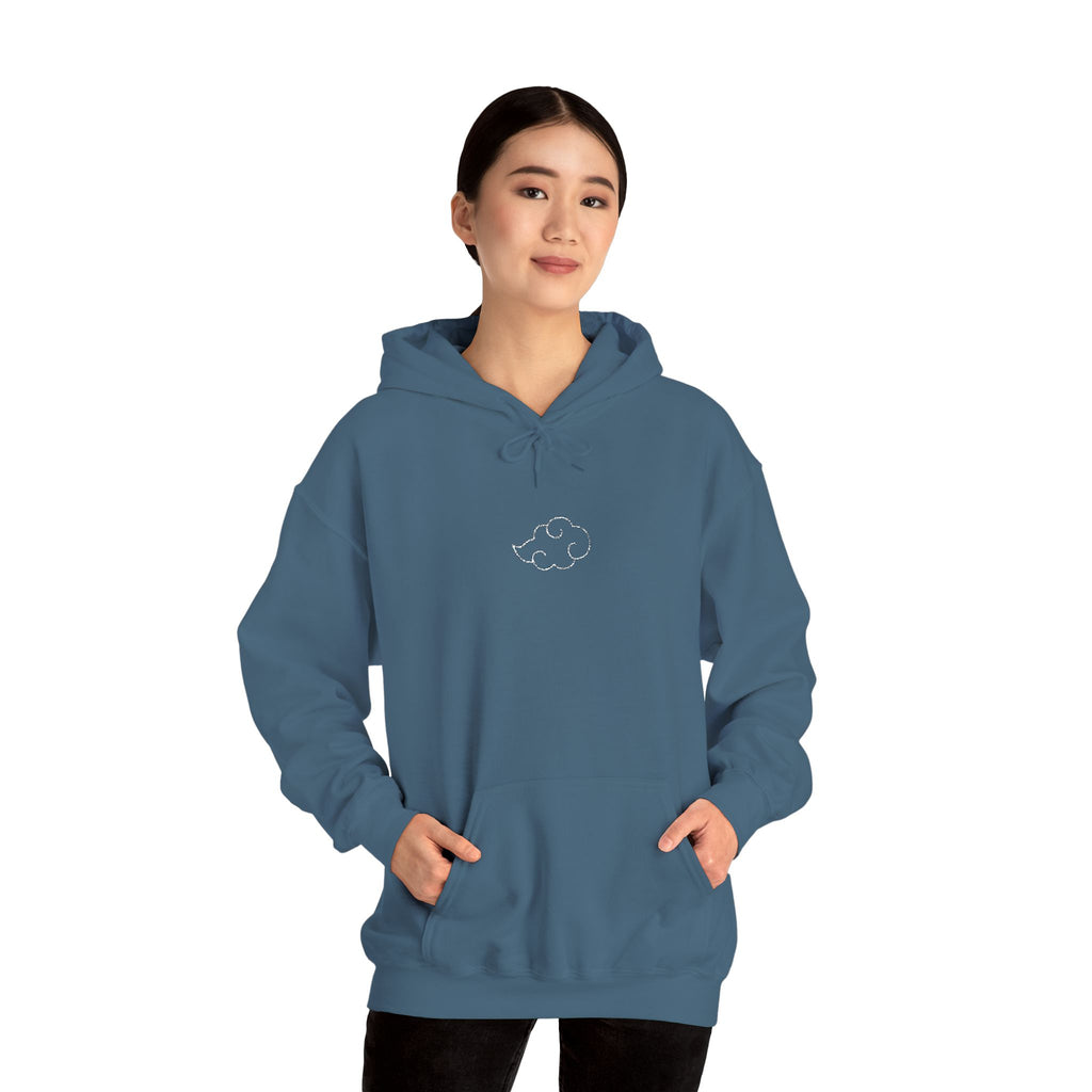 Minimal Cloud Outline Hoodie — Small White Cloud Graphic Embroidered