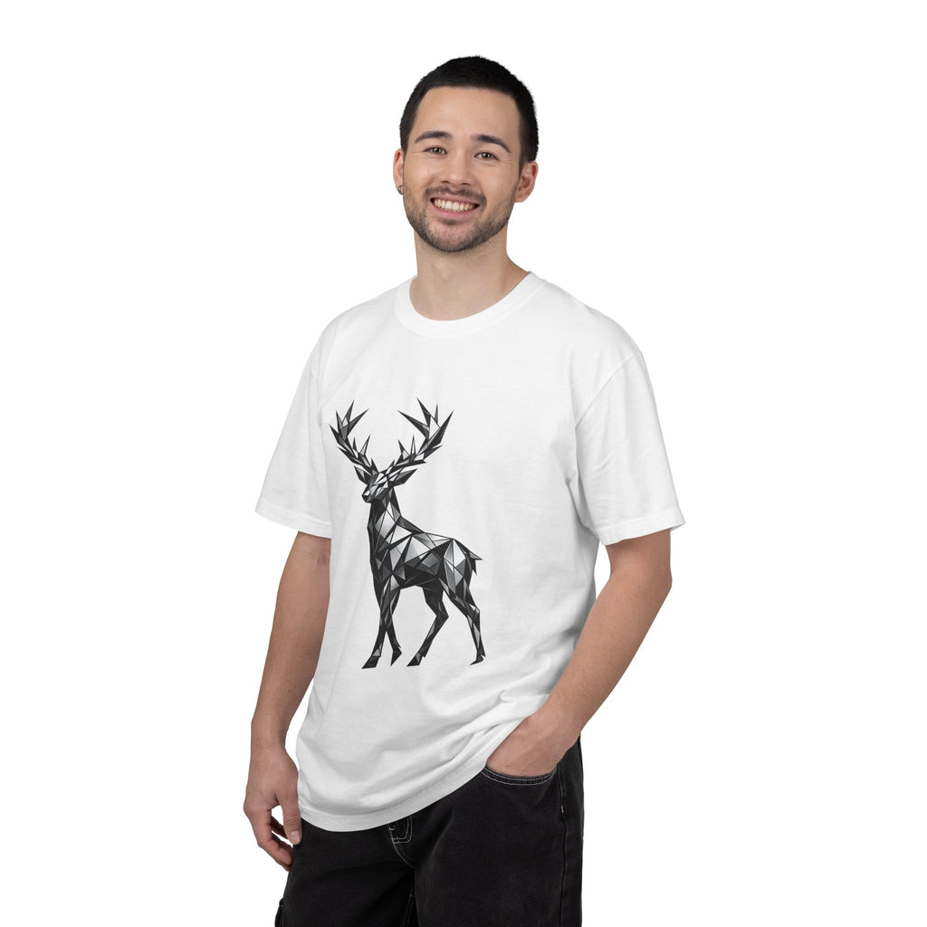 Geometric Stag T-Shirt — Black Polygon Deer Graphic Tee