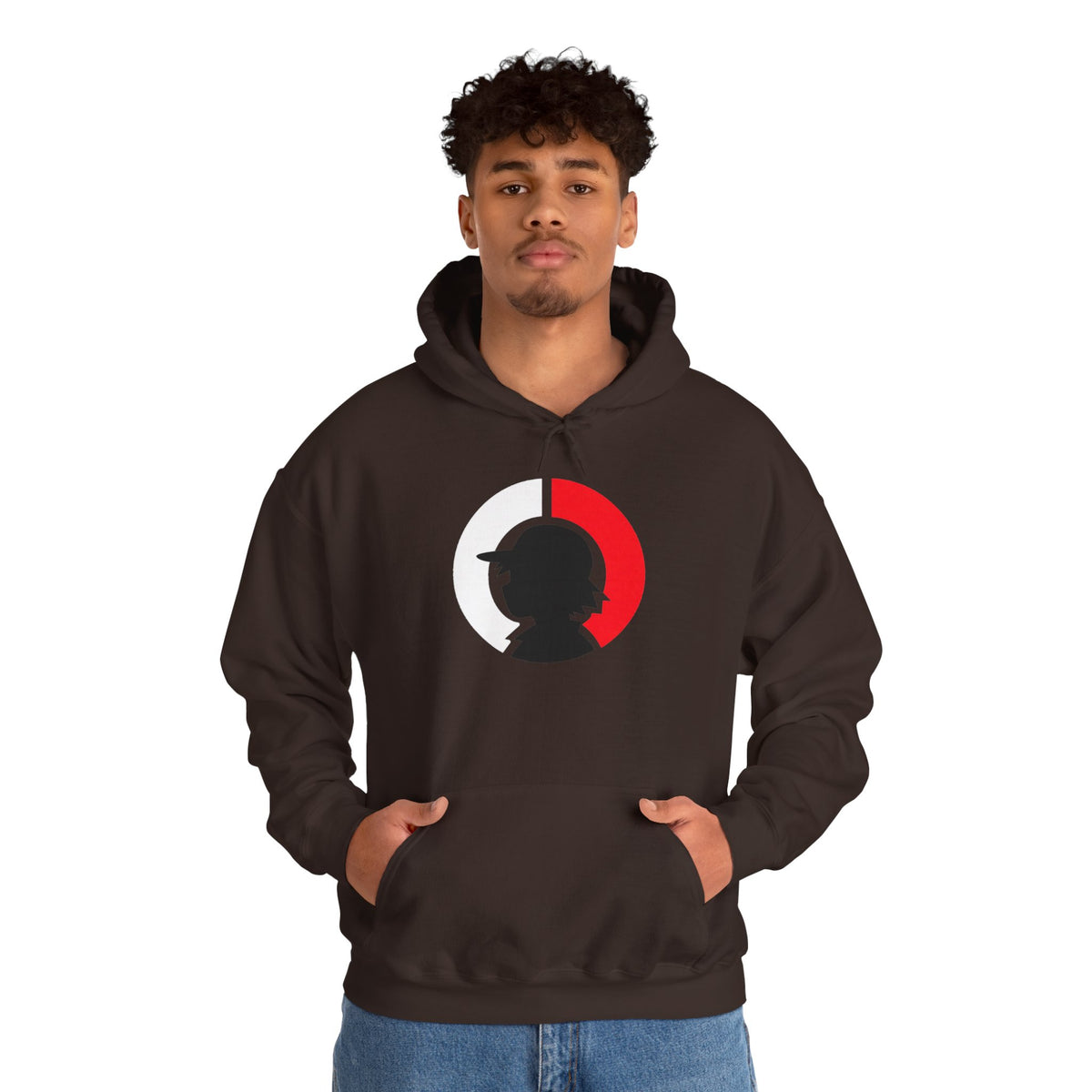 Detective Silhouette Hoodie – Minimal Red Moon Mystery Graphic