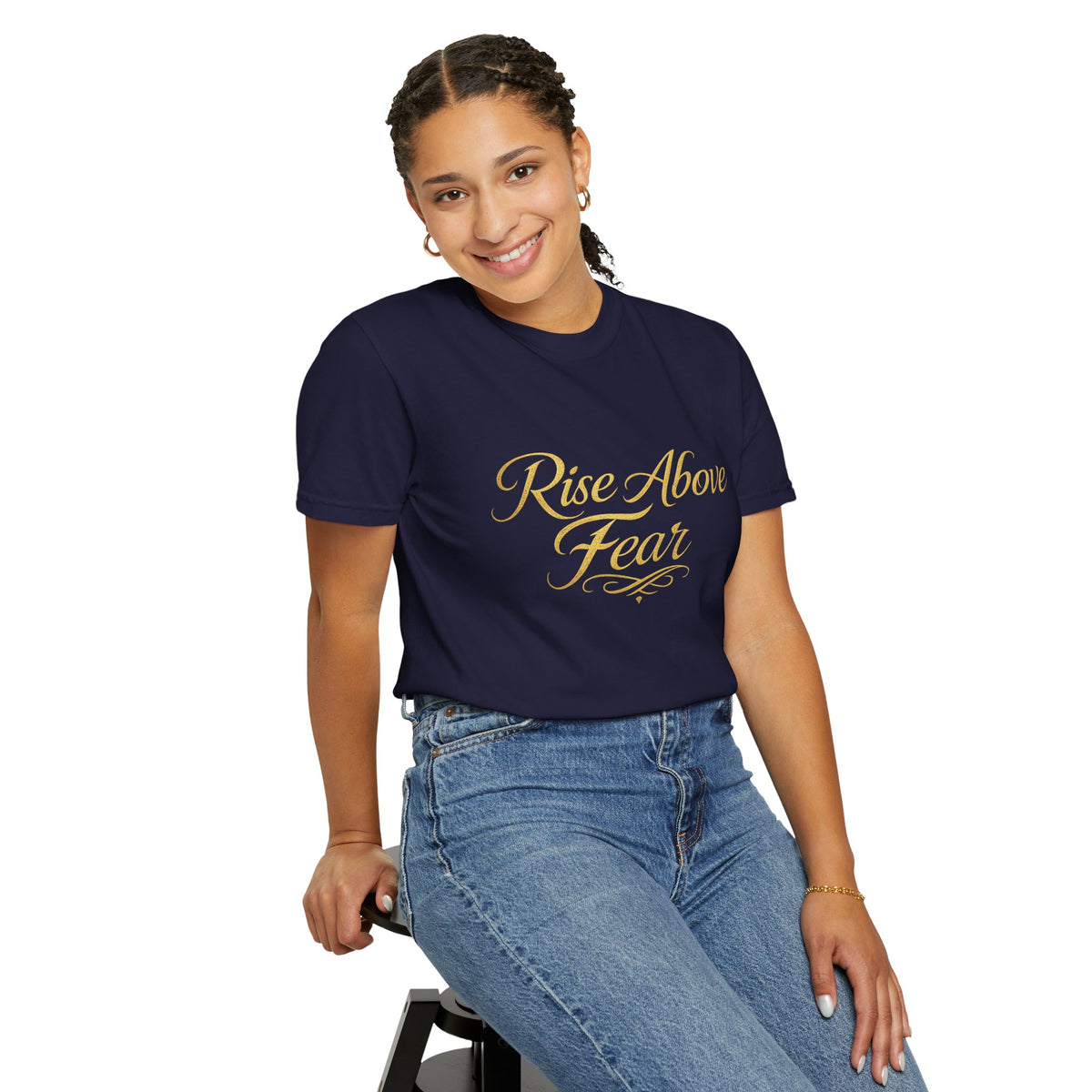 Rise Above Fear T-Shirt — Inspirational Script Graphic Tee