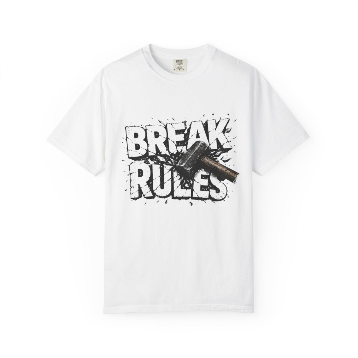 Break Rules T-Shirt — Graphic 'Break Rules' Design with Hammer