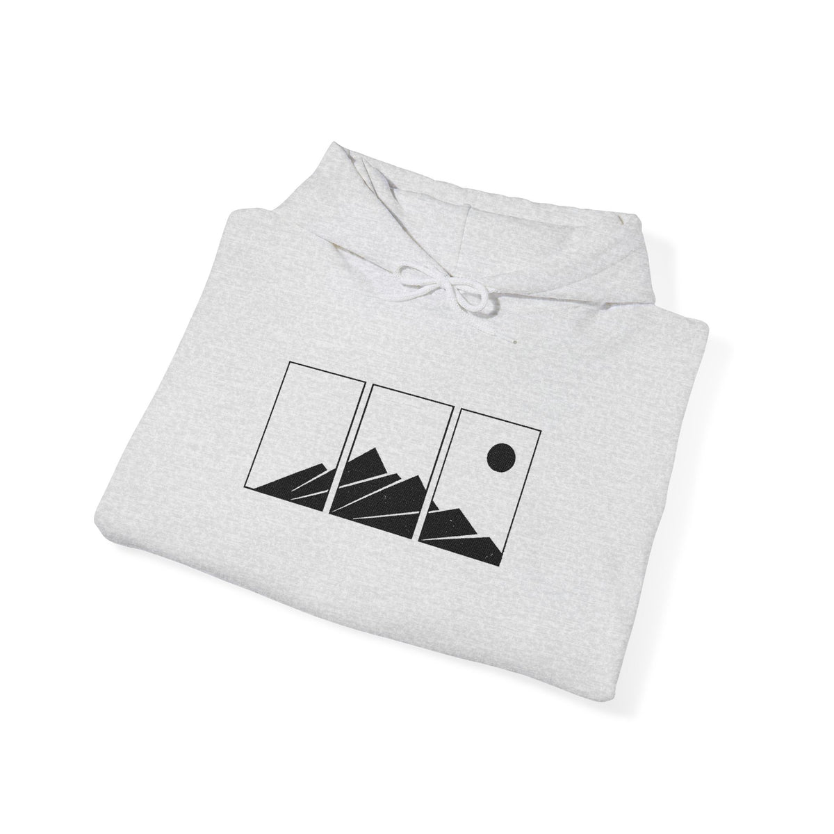 Mountain Triptych Hoodie — Minimalist Scenic Graphic Pullover Embroidered