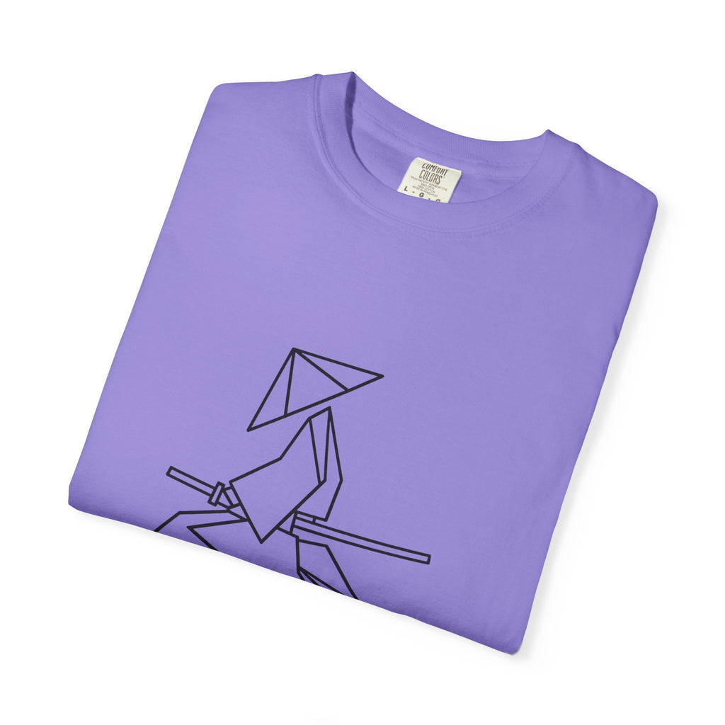 Samurai Line Art T-Shirt — Minimal Origami Swordsman Graphic Tee