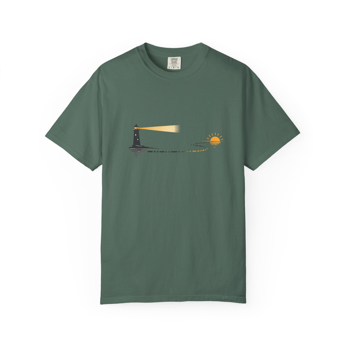 Lighthouse Sunset T-Shirt — Nautical Coastal Tee with Beacon Graphic