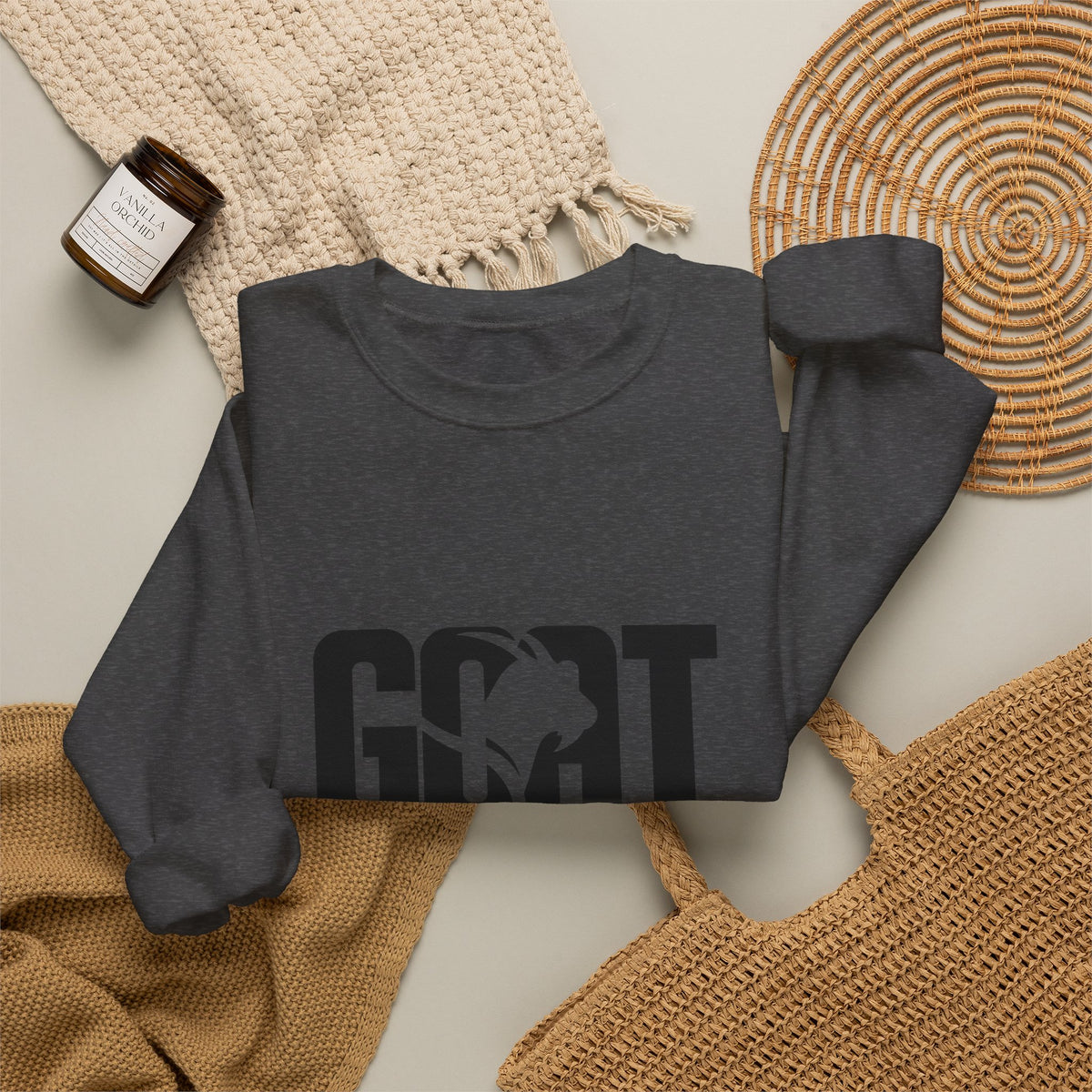 GOAT Graphic Sweatshirt — Athletic "GOAT" Logo Crewneck for Sports Fans