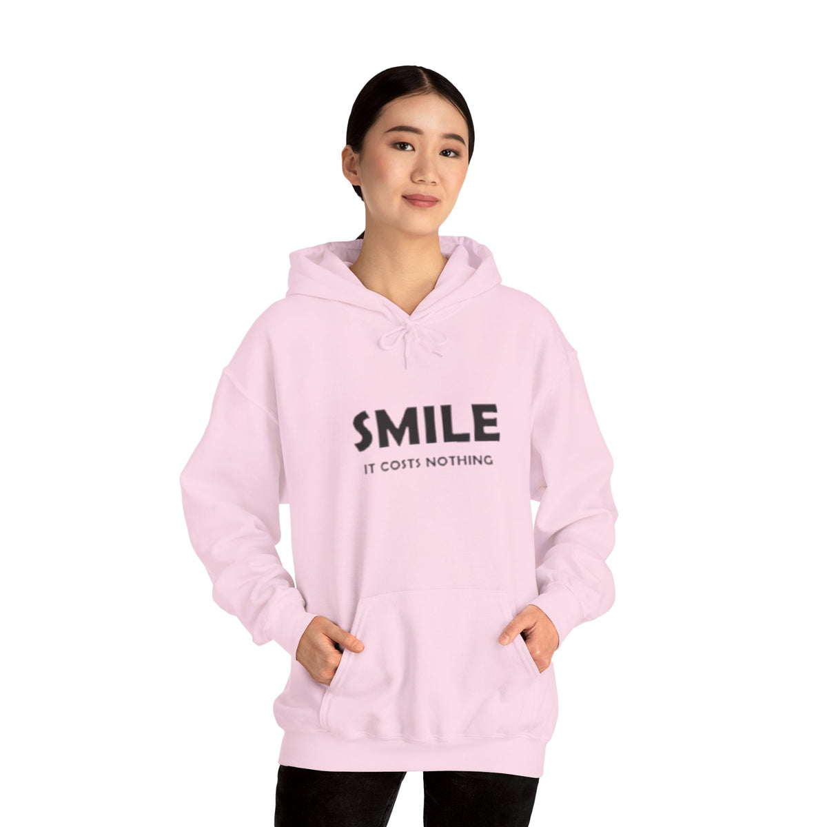 Smile It Costs Nothing Hoodie — Minimalist Positive Message Hooded Sweatshirt